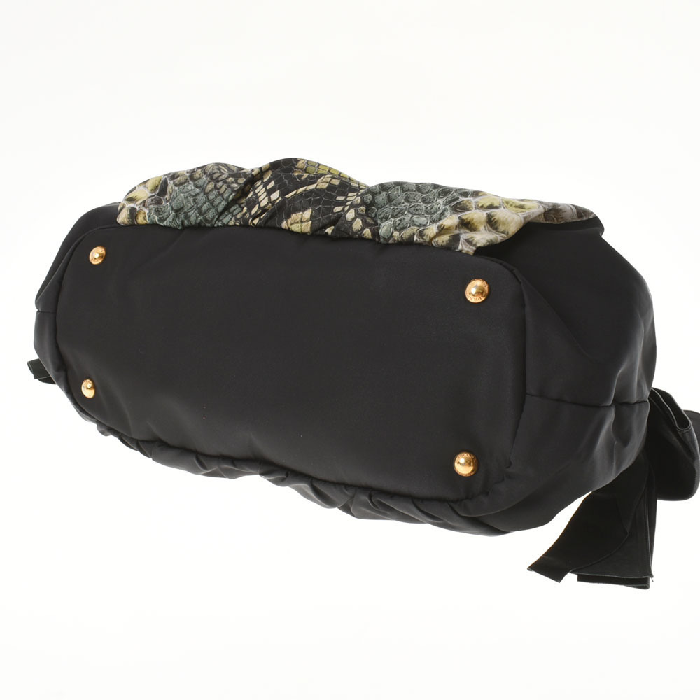 Prada Pattern Python Tote Black Bag Nylon - image 5